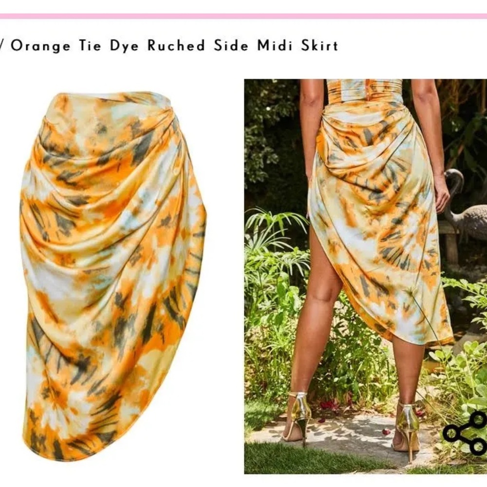 PRETTY LITTLE THING Tie-Dye Orange Top/Mid Skirt - Picture 8 of 8